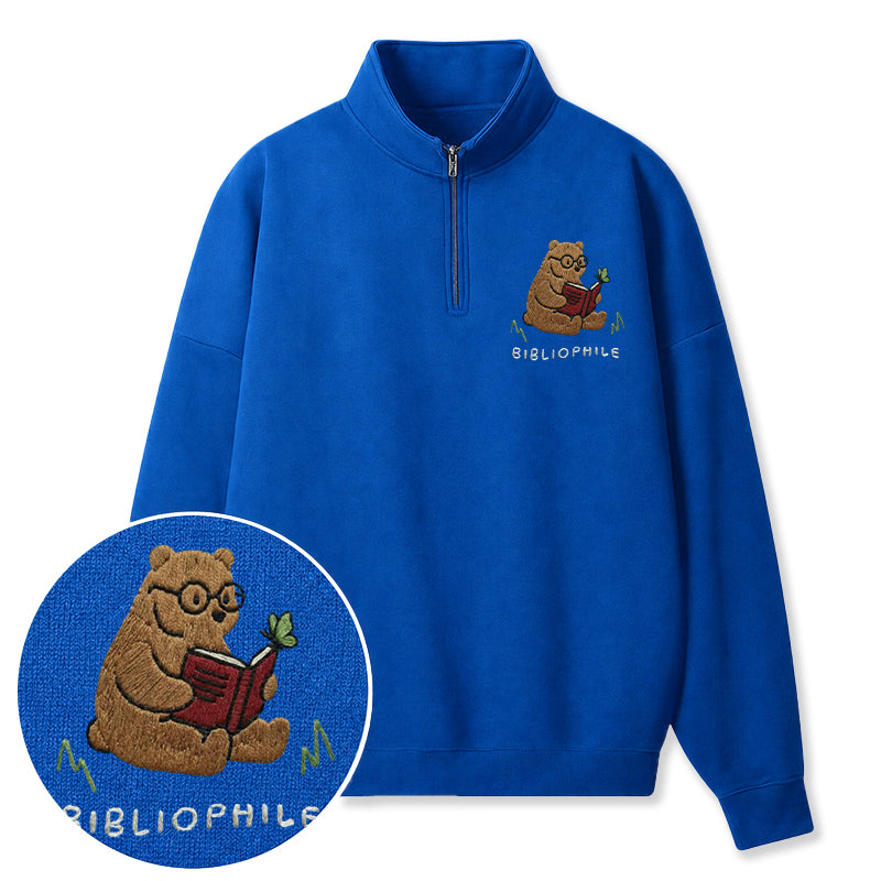 Embroidered Reading Bear Classic Quarter Zip Sweatshirt