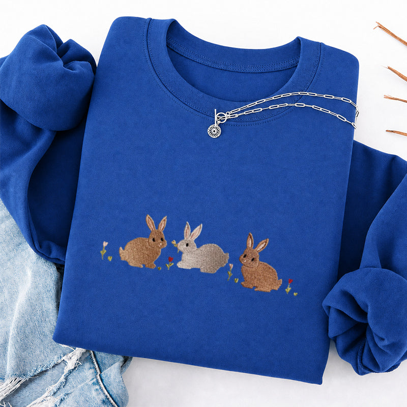 Embroidered Three Bunnies Classic Crewneck Sweatshirt