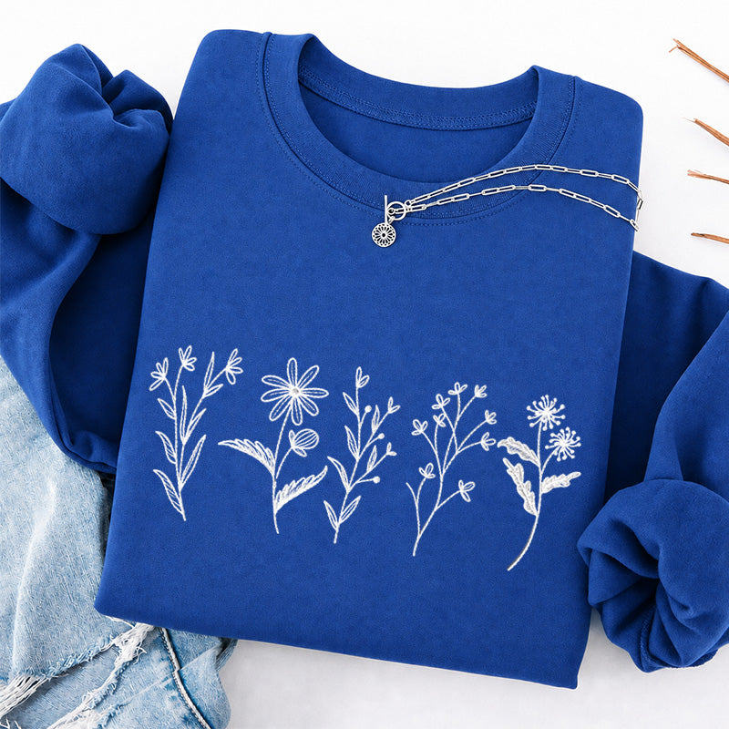 Embroidered Flower Lines Classic Crewneck Sweatshirt