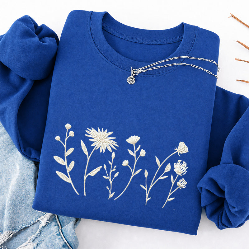 Embroidered Floral Cottagecore Classic Crewneck Sweatshirt