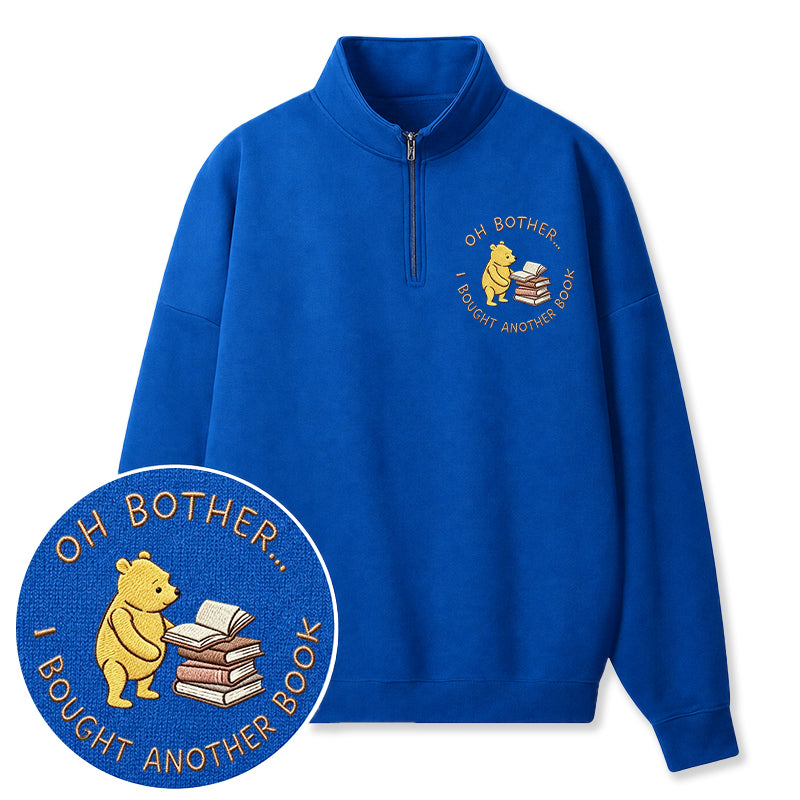 Embroidered Funny Bear Reading Books Classic Quarter Zip Sweatshirt