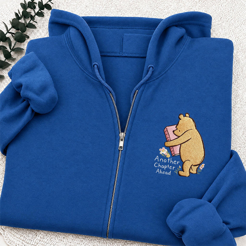 Embroidered Reading Bear Another Chapter Classic Adult Unisex Full Zip Hoodie