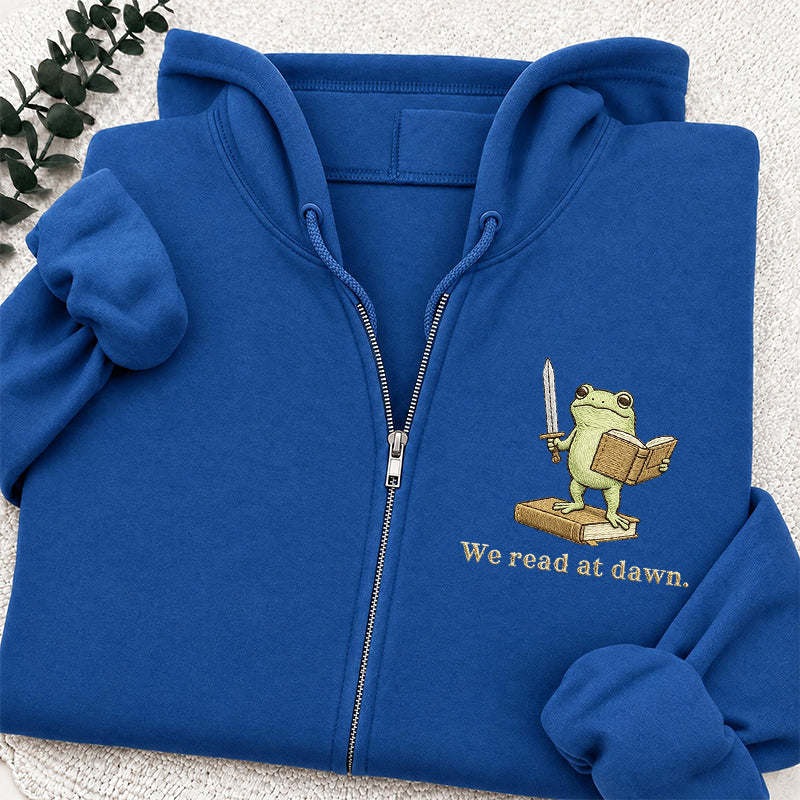 Embroidered We Read At Dawn Classic Adult Unisex Full Zip Hoodie