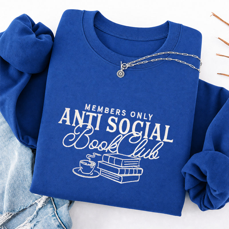 Embroidered Anti Social Book Club Classic Crewneck Sweatshirt