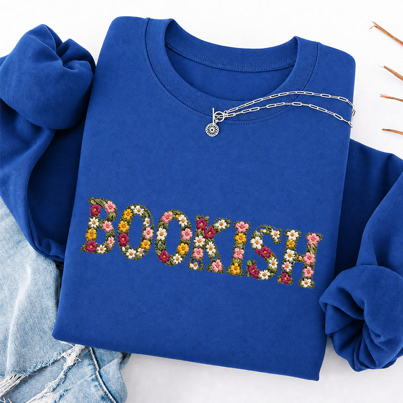 Embroidered Floral Bookish Classic Crewneck Sweatshirt