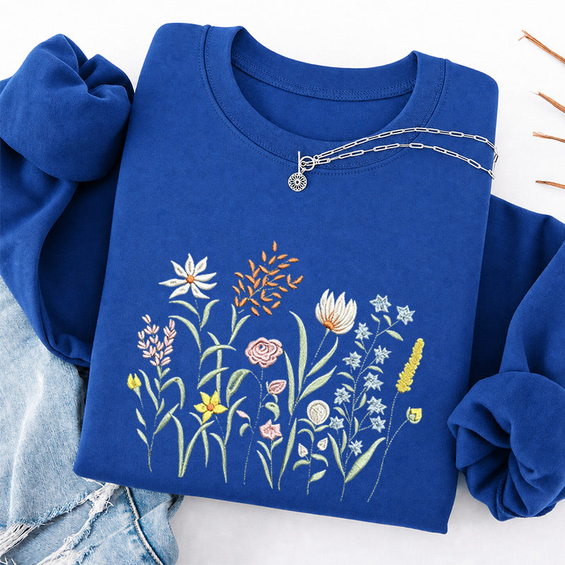 Embroidered Cute Wildflowers Classic Crewneck Sweatshirt