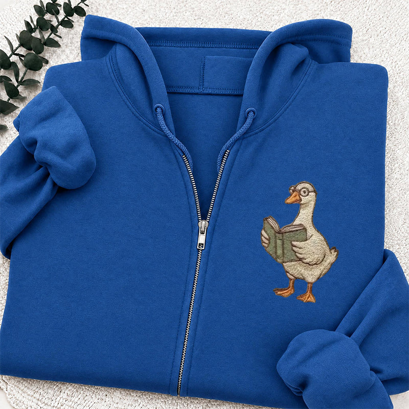 Embroidered Reading Goose Classic Adult Unisex Full Zip Hoodie