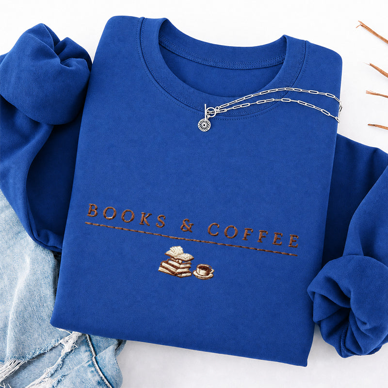 Embroidered Books and Coffee Classic Crewneck Sweatshirt