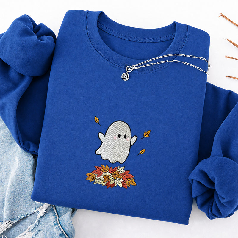 Embroidered Fall Ghost Classic Crewneck Sweatshirt