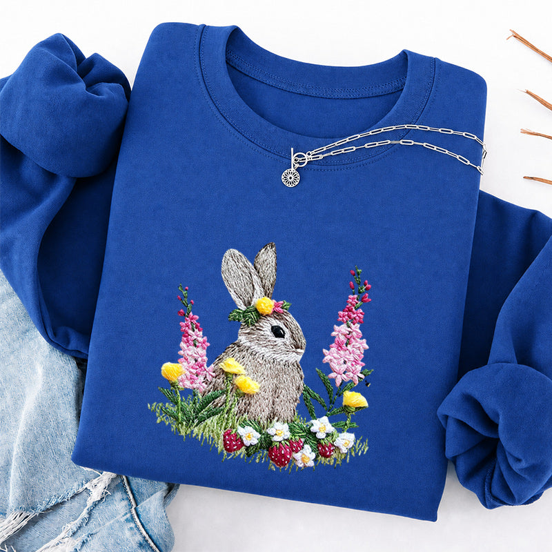 Embroidered Rabbit and Strawberries Classic Crewneck Sweatshirt