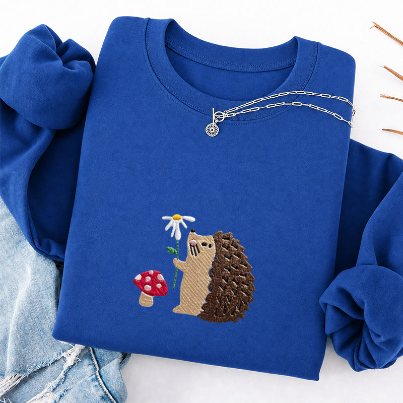 Embroidered Mushroom Hedgehog Classic Crewneck Sweatshirt