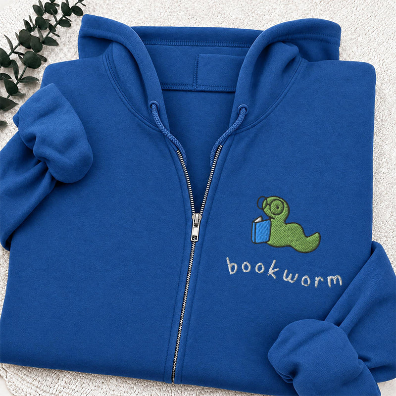Embroidered Funny Bookworm Classic Full Zip Hoodie