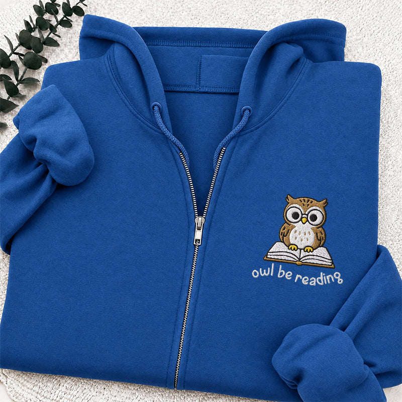 Embroidered Owl Be Reading Classic Full Zip Hoodie