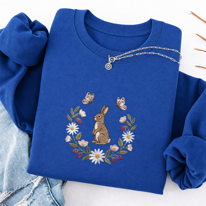Embroidered Bunny Flower Classic Crewneck Sweatshirt