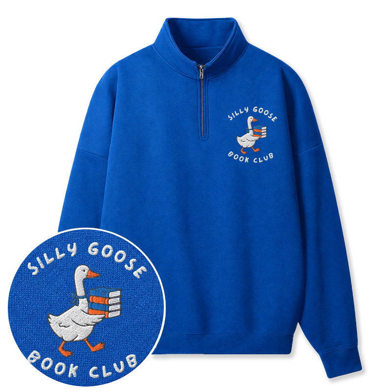 Embroidered Bookish Goose Classic Quarter Zip Sweatshirt