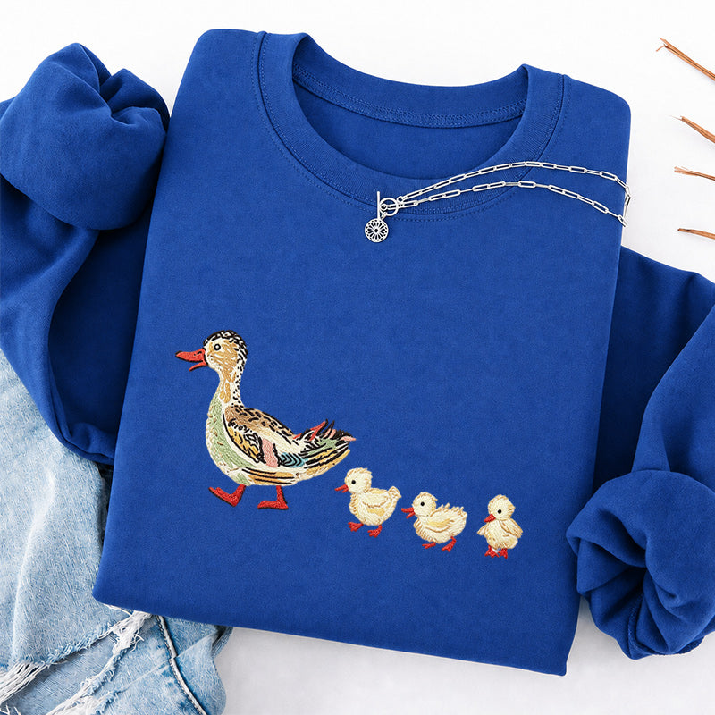 Embroidered Art Mama Duck And Ducklings Classic Crewneck Sweatshirt