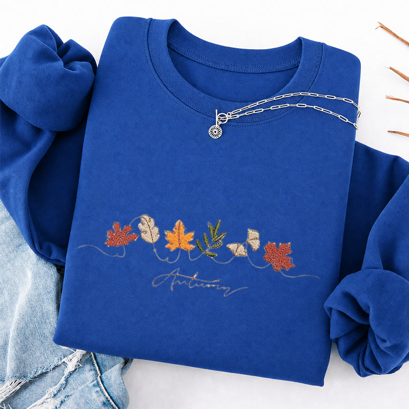 Embroidered Autumn Leaves Classic Crewneck Sweatshirt