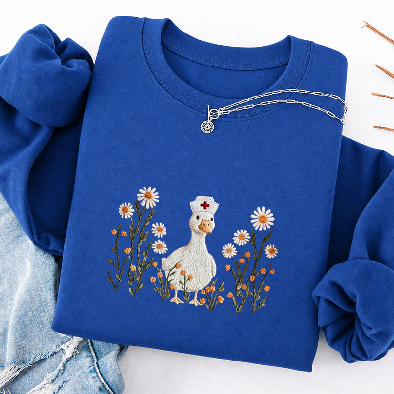 Embroidered Daisy Nurse Goose Classic Crewneck Sweatshirt