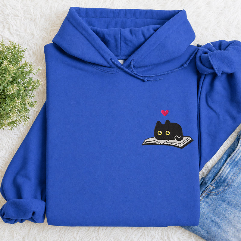 Embroidered Black Cat and Book Classic Adult Unisex Hoodie