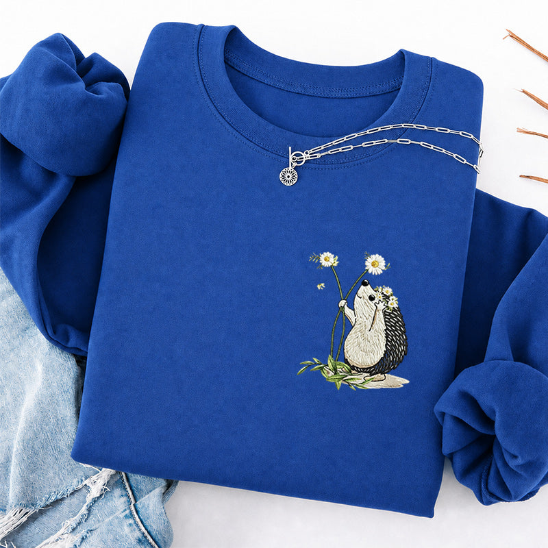 Embroidered Hedgehog Daisy Classic Crewneck Sweatshirt