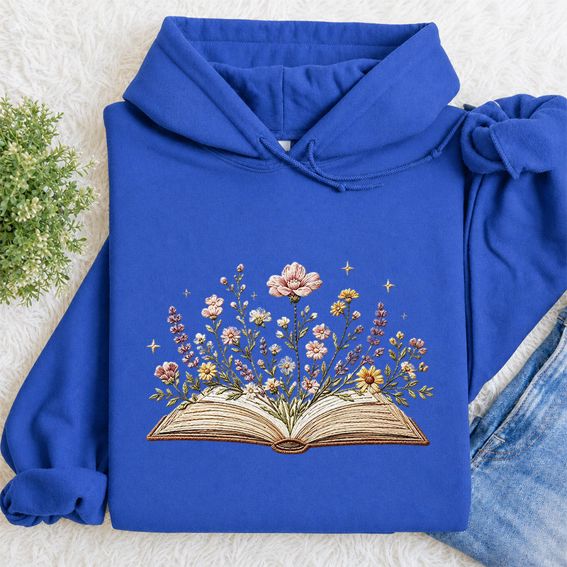 Embroidered Floral Book Classic Adult Unisex Hoodie