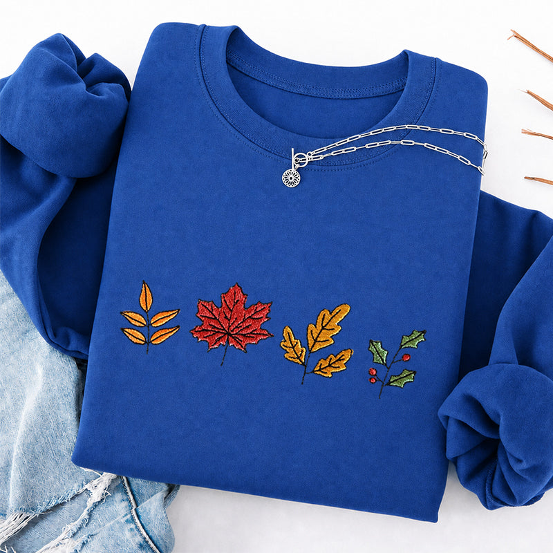 Embroidered Colorful Fall Leaves Classic Crewneck Sweatshirt