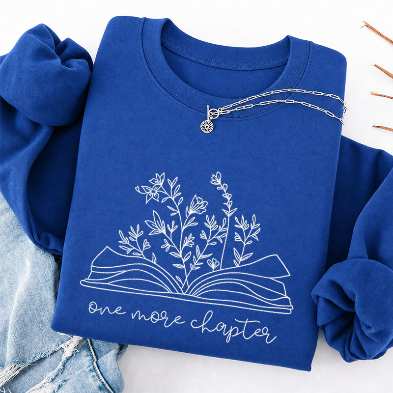Embroidered One More Chapter Floral Book Classic Crewneck Sweatshirt