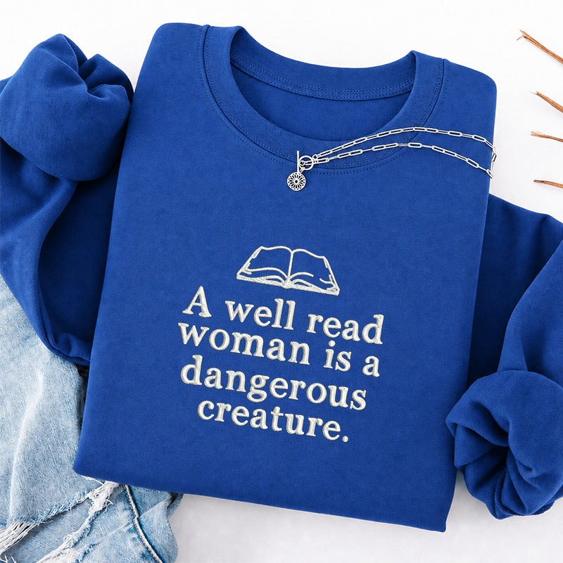 Embroidered A Well Read Woman Classic Crewneck Sweatshirt