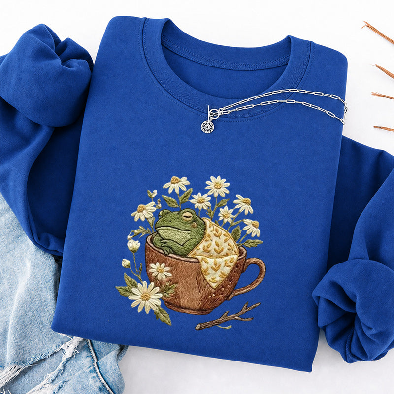 Embroidered Frog in Teacup Classic Crewneck Sweatshirt
