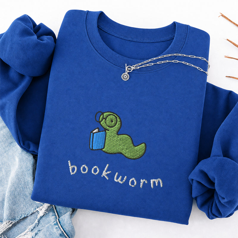 Embroidered Funny Bookworm Classic Crewneck Sweatshirt