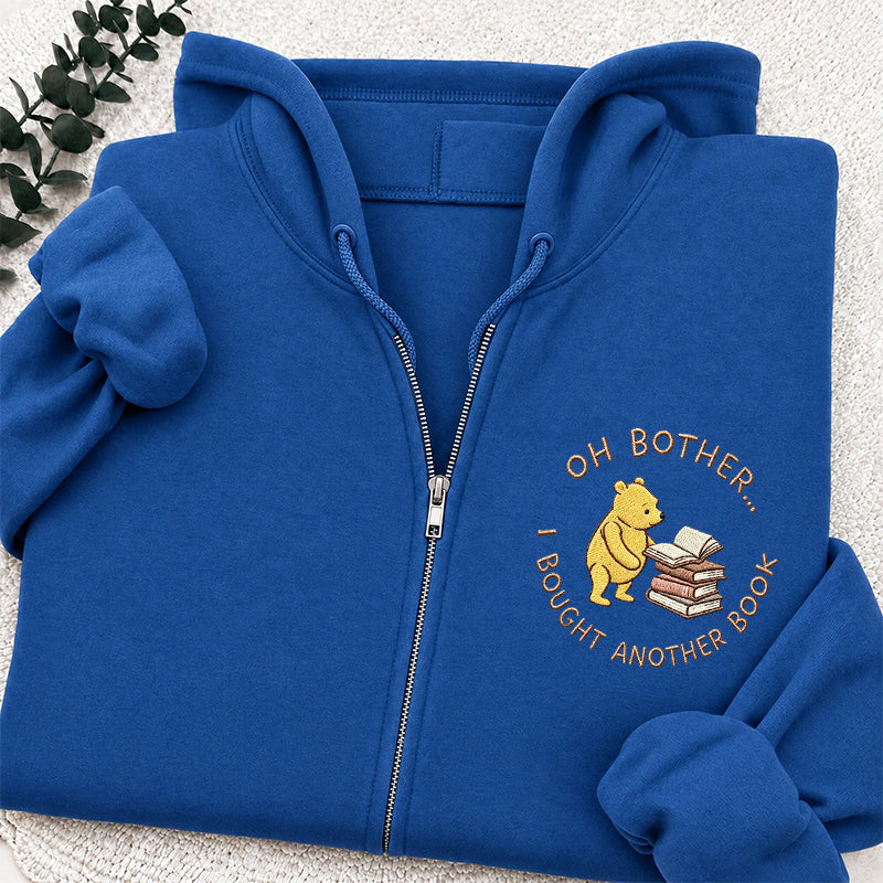 Embroidered Funny Bear Reading Books Classic Adult Unisex Full Zip Hoodie