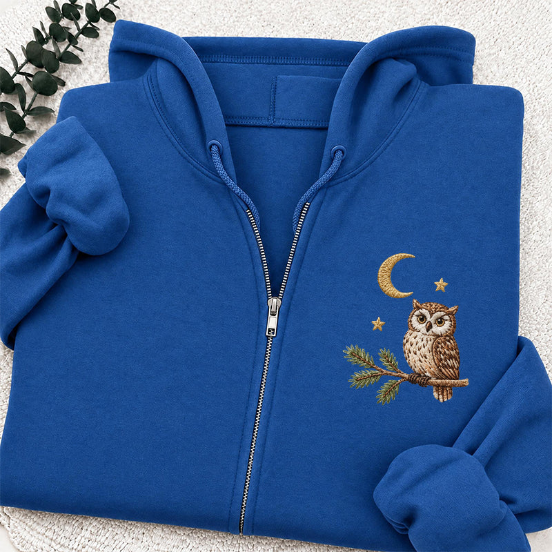 Embroidered Night Owl Classic Full Zip Hoodie