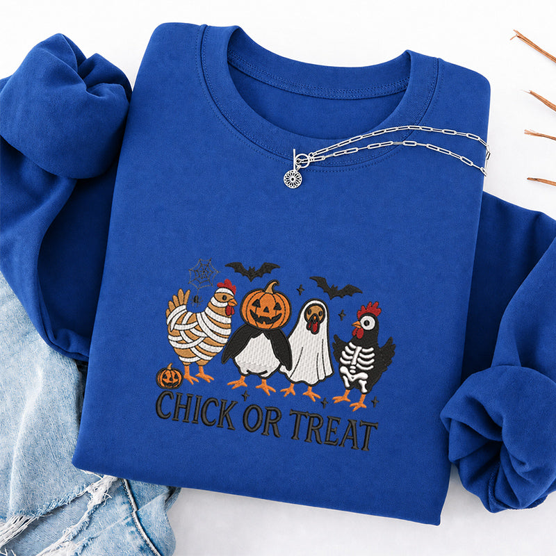 Embroidered Chick Or Treat Classic Crewneck Sweatshirt