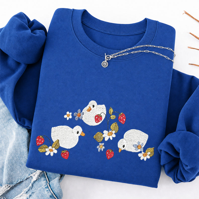 Embroidered Strawberry Duck Classic Crewneck Sweatshirt