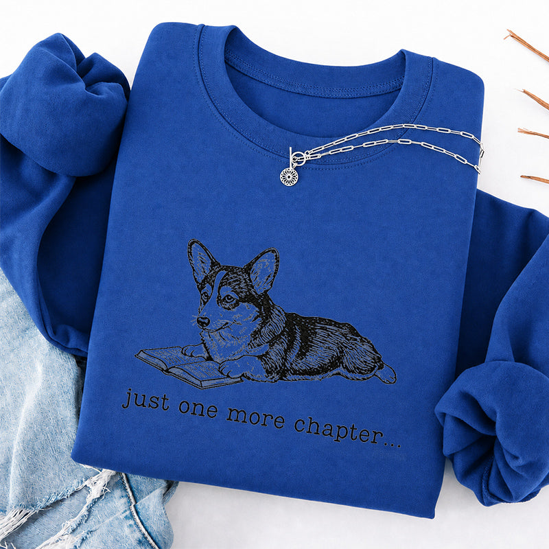Embroidered One More Chapter Corgi Classic Crewneck Sweatshirt