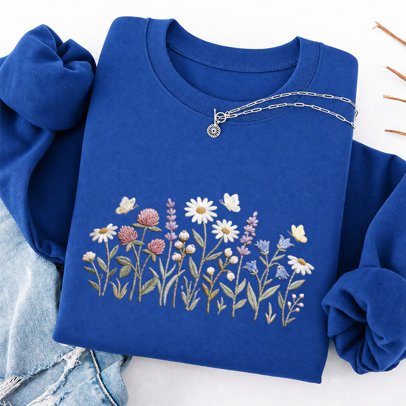 Embroidered Wildflower Classic Crewneck Sweatshirt