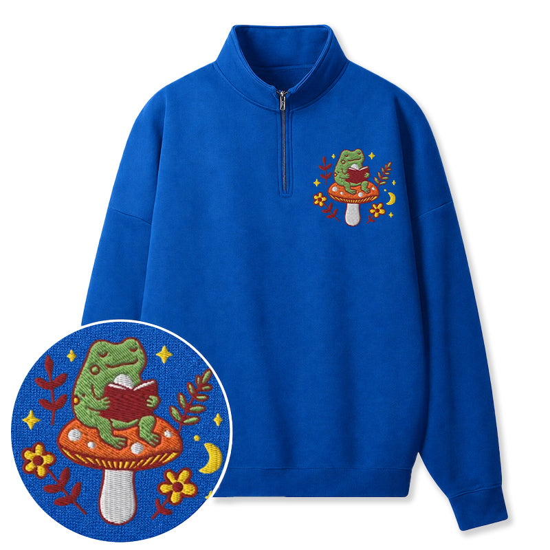 Embroidered Bookish Frog Classic Quarter Zip Sweatshirt