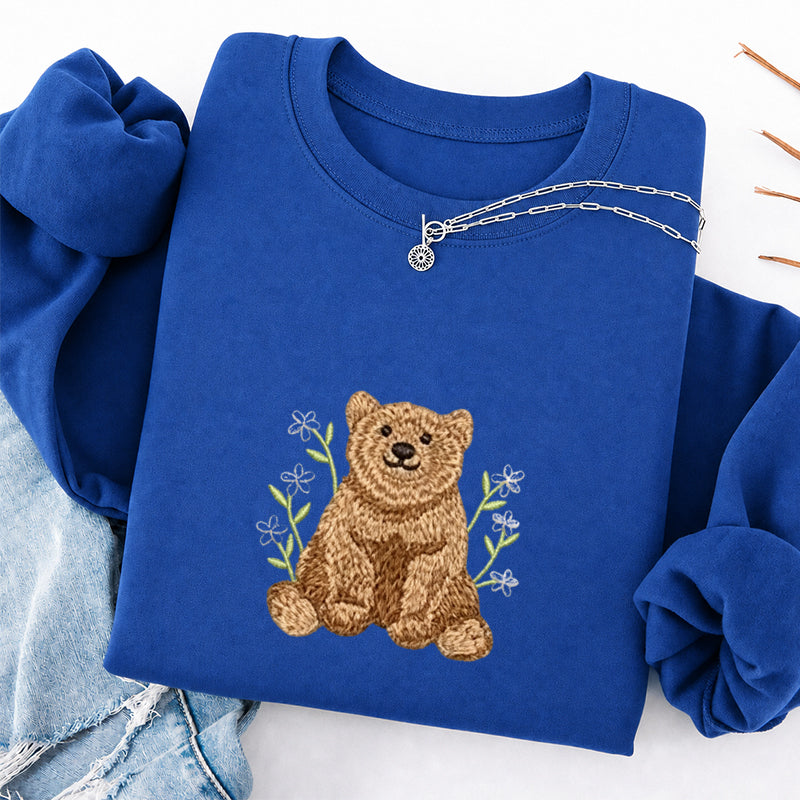 Embroidered Floral Bear Classic Crewneck Sweatshirt