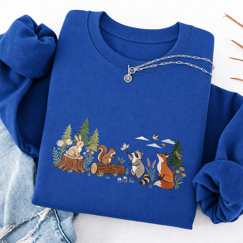 Embroidered Woodland Animals Classic Crewneck Sweatshirt