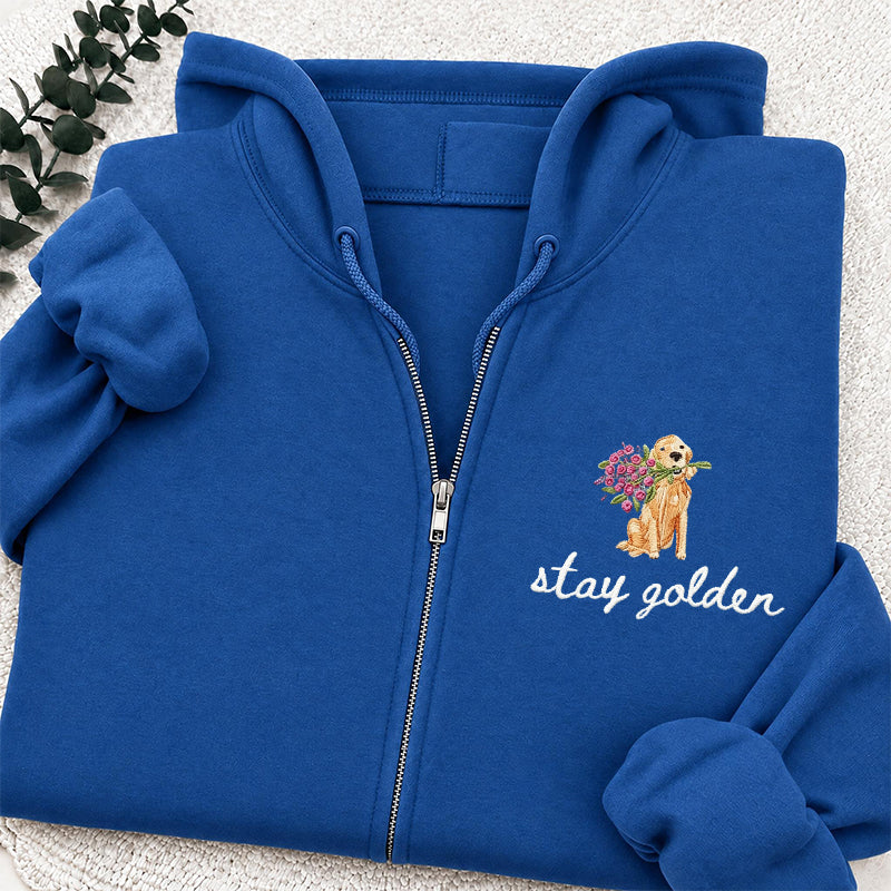 Embroidered Stay Golden Classic Adult Unisex Full Zip Hoodie
