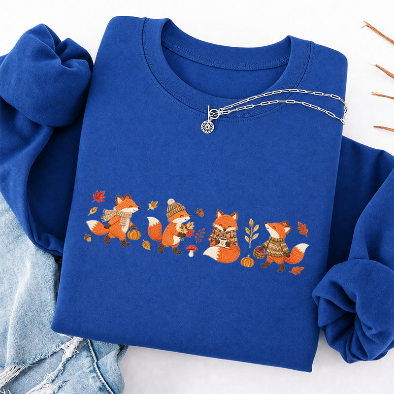 Embroidered Autumn Fox Classic Crewneck Sweatshirt