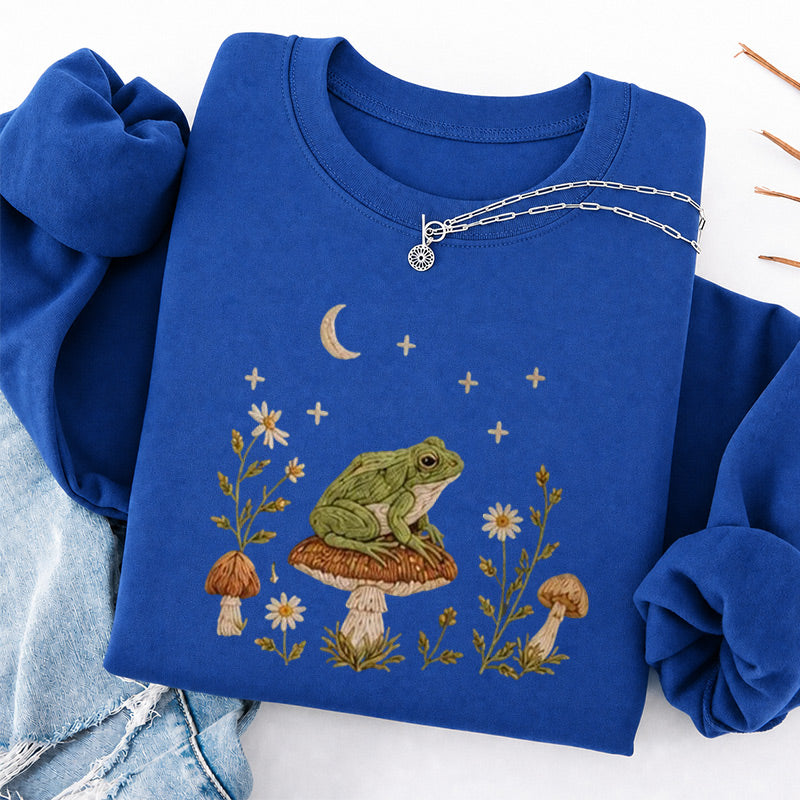Embroidered Frog Mushroom Classic Crewneck Sweatshirt