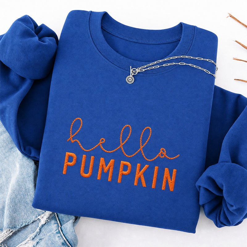 Embroidered Hello Pumpkin Classic Crewneck Sweatshirt