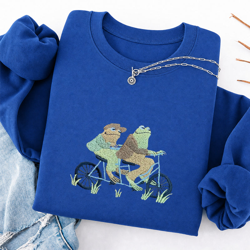 Embroidered Frogs Riding A Bike Classic Crewneck Sweatshirt