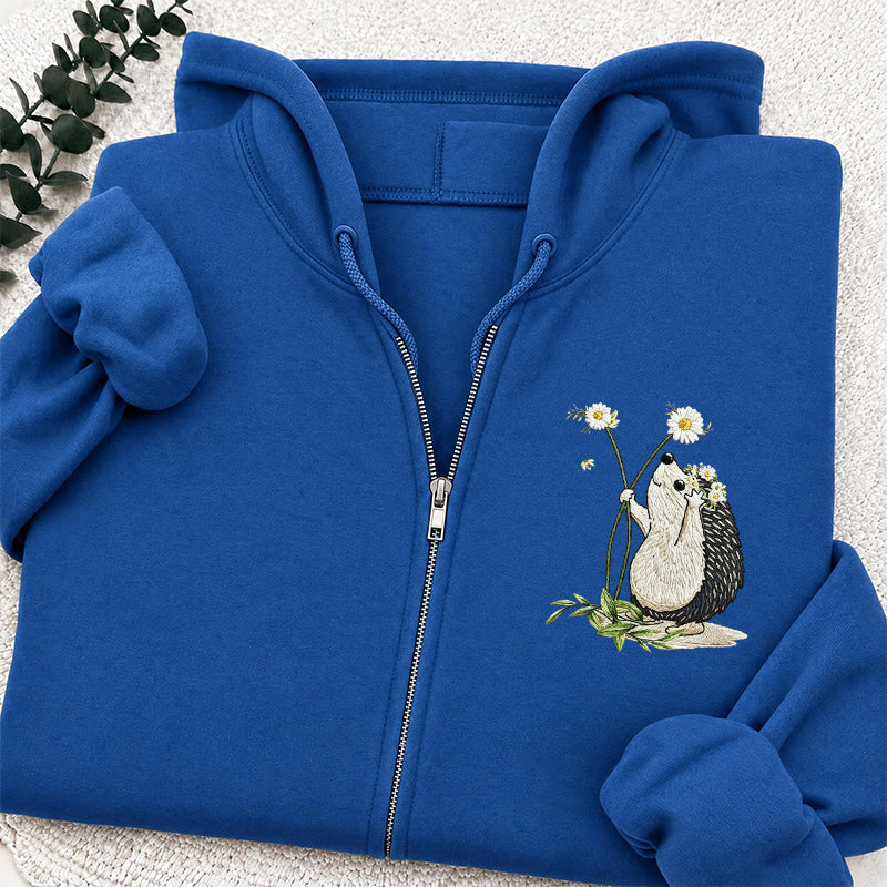 Embroidered hedgehog Daisy Classic Adult Unisex Full Zip Hoodie