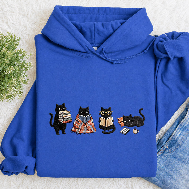 Embroidered Bookish Black Cats Classic Adult Unisex Hoodie