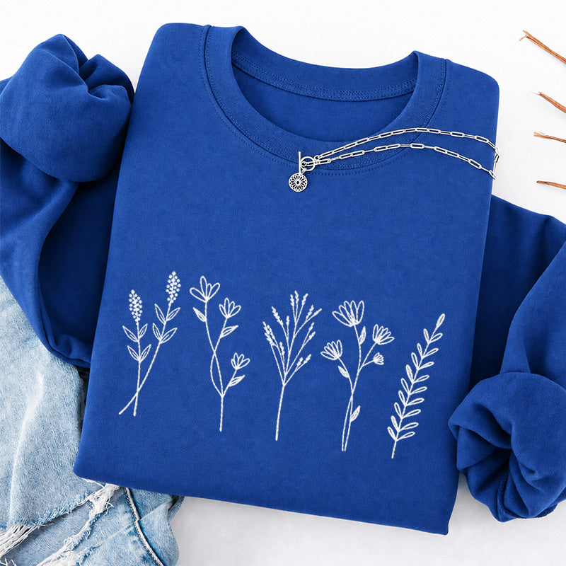 Embroidered Cute Wildflower Classic Crewneck Sweatshirt
