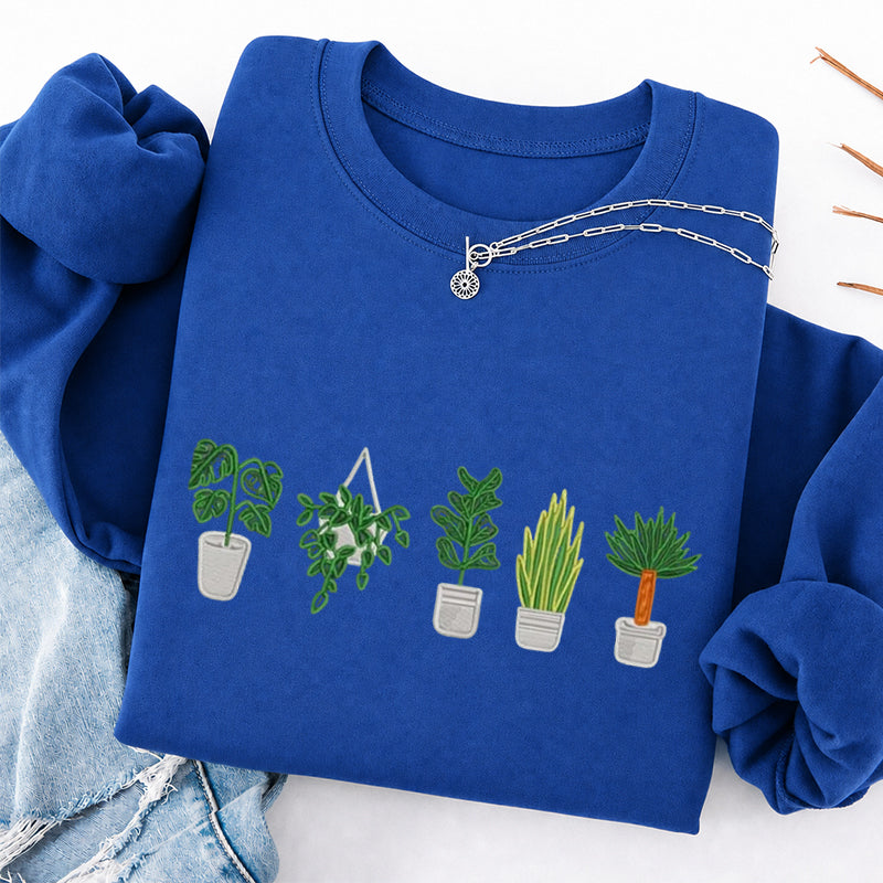 Embroidered Houseplant Classic Crewneck Sweatshirt