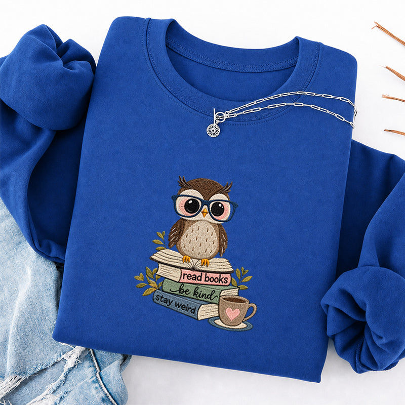 Embroidered Read Books Be Kind Owl Classic Crewneck Sweatshirt
