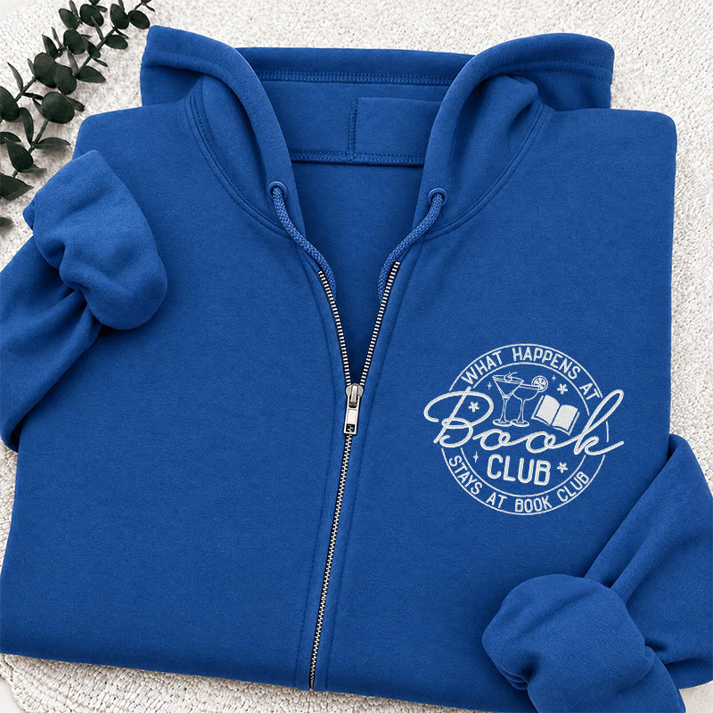 Embroidered Funny Book Club Classic Full Zip Hoodie